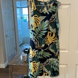 Tropical Leaf Print Sleeveless Dress